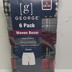 George Men's 6 Pack Woven Boxer - Black, Gray, and Red